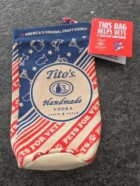Tito's Handmade Vodka Red White & Blue Vodka For Dog People, Vets Drawstring Bag